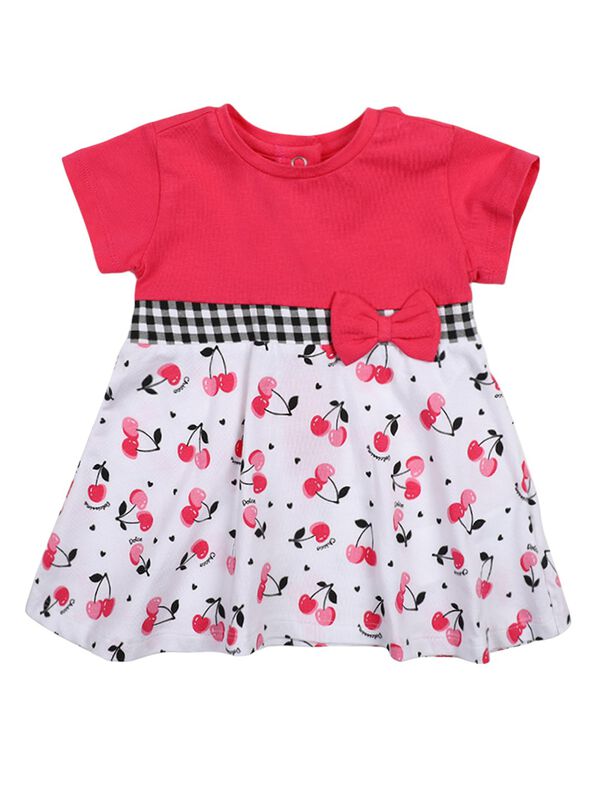 Girls White & Pink Short Sleeve Knitted Dress image number 0